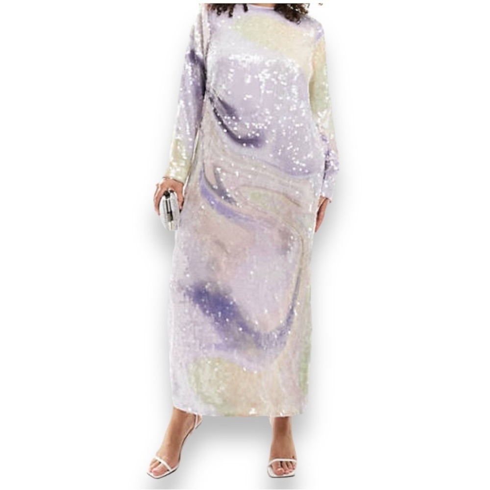 ASOS EDITION Curve All Over Sequin Maxi Dress Pastel Print Plus Sz 18 NWT